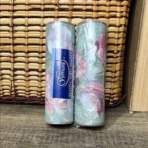 Vintage NWT Metallic Floral Green Pink Wallpaper Rolls 5m x 2 Vinyl Border